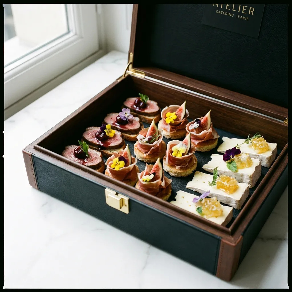 Premium catering box with plated gourmet items representing ASA Catering services