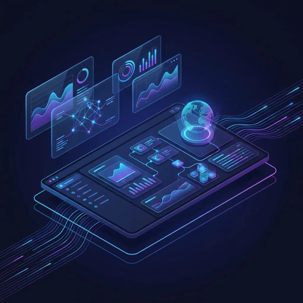 Sleek isometric software dashboard illustration representing ASA Solution services